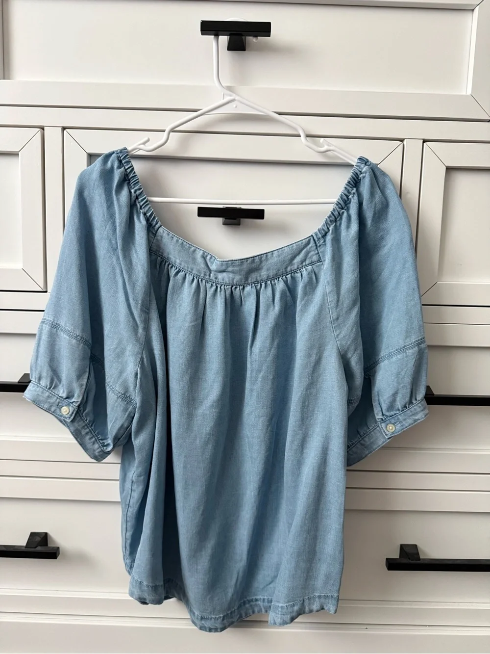 LOFT Light Blue Off-Shoulder Peasant Blouse